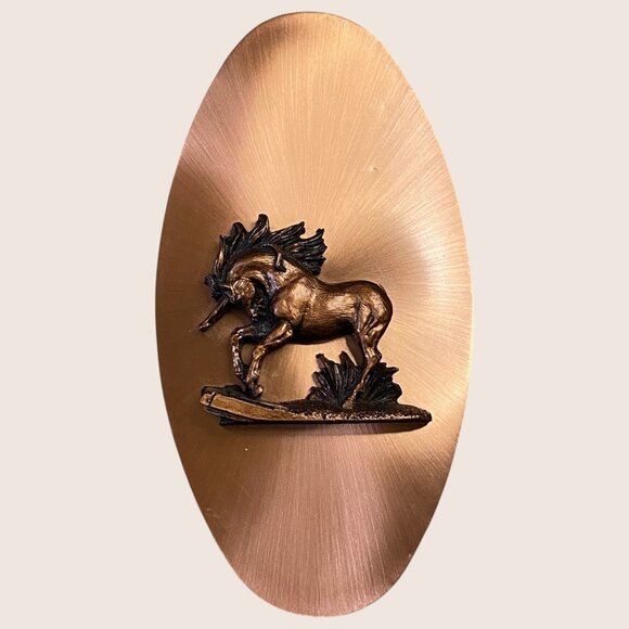 🦄 VTG UNICORN COPPERAMA 3D OVAL WALL HANGING PLAQUE DECOR MCM - Picture 1 of 5